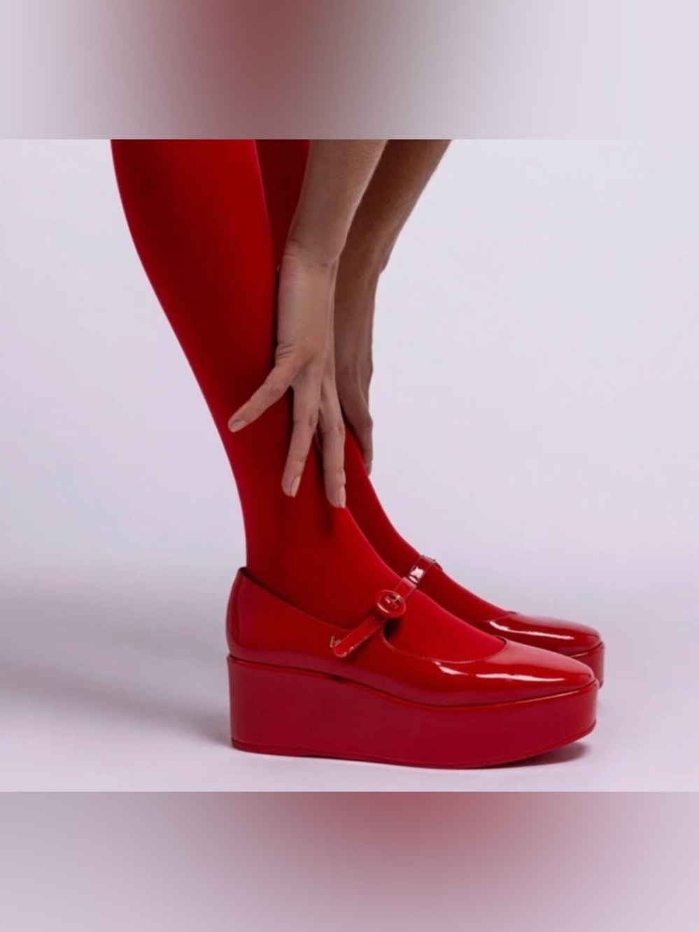 ❤️ Larroudé Red Patent Platform Mary Jane Heels Size 5 NWT
